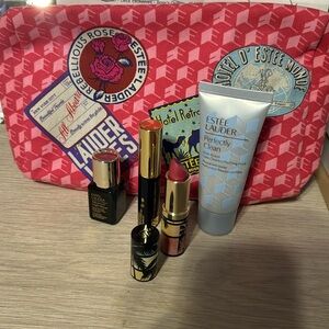 Estée Lauder Makeup Bag with mascara, lip stick, night cream and purifying mask